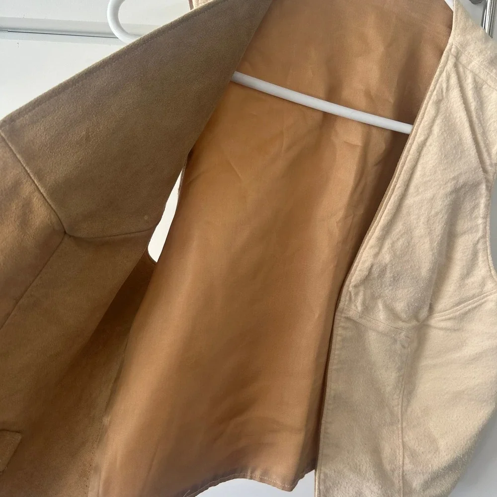 Vintage Reversible Cropped Vest Cream Textured Wool Camel Faux Suede Waistcoat